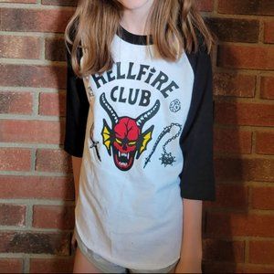 Kid's Stranger Things Hellfire Club Baseball Raglan Shirt | Eddie Munson Cosplay